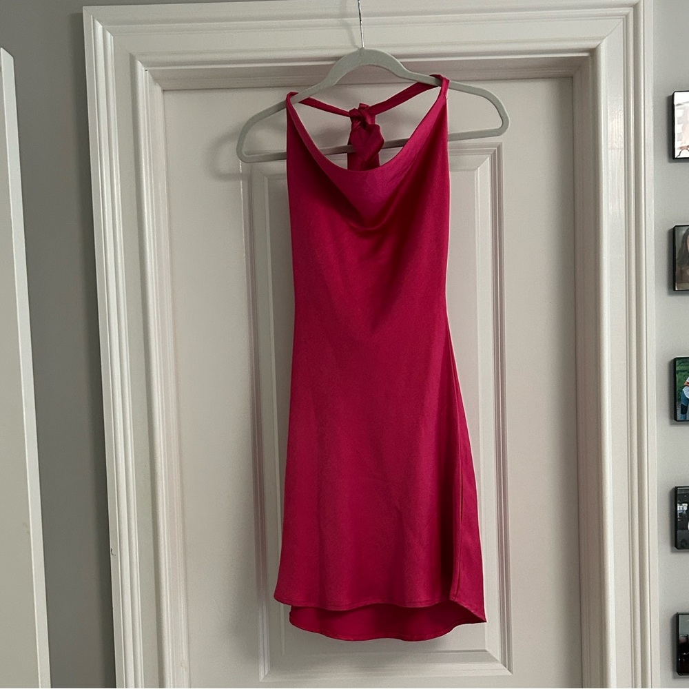 Altared State Halter Neck Pink Satin Dress